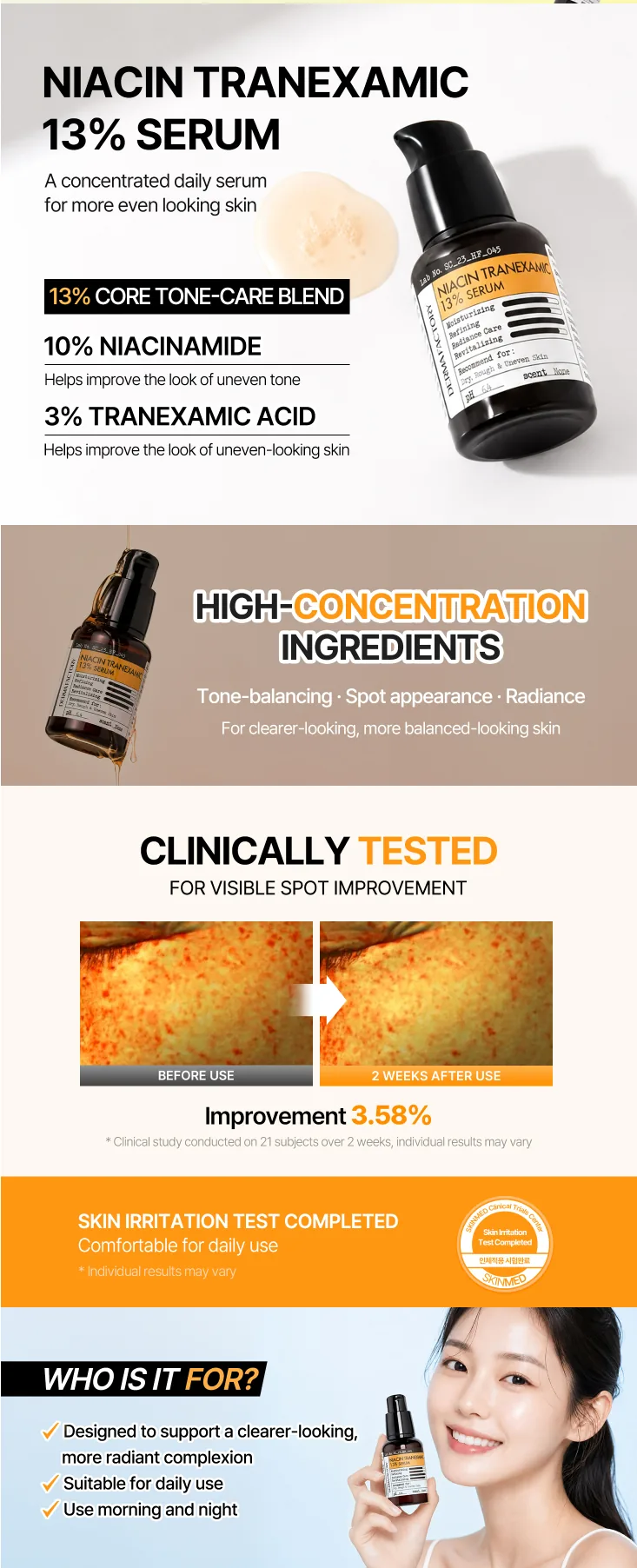 DERMA FACTORY Niacin Tranexamic 13% Serum 아마존 상세페이지